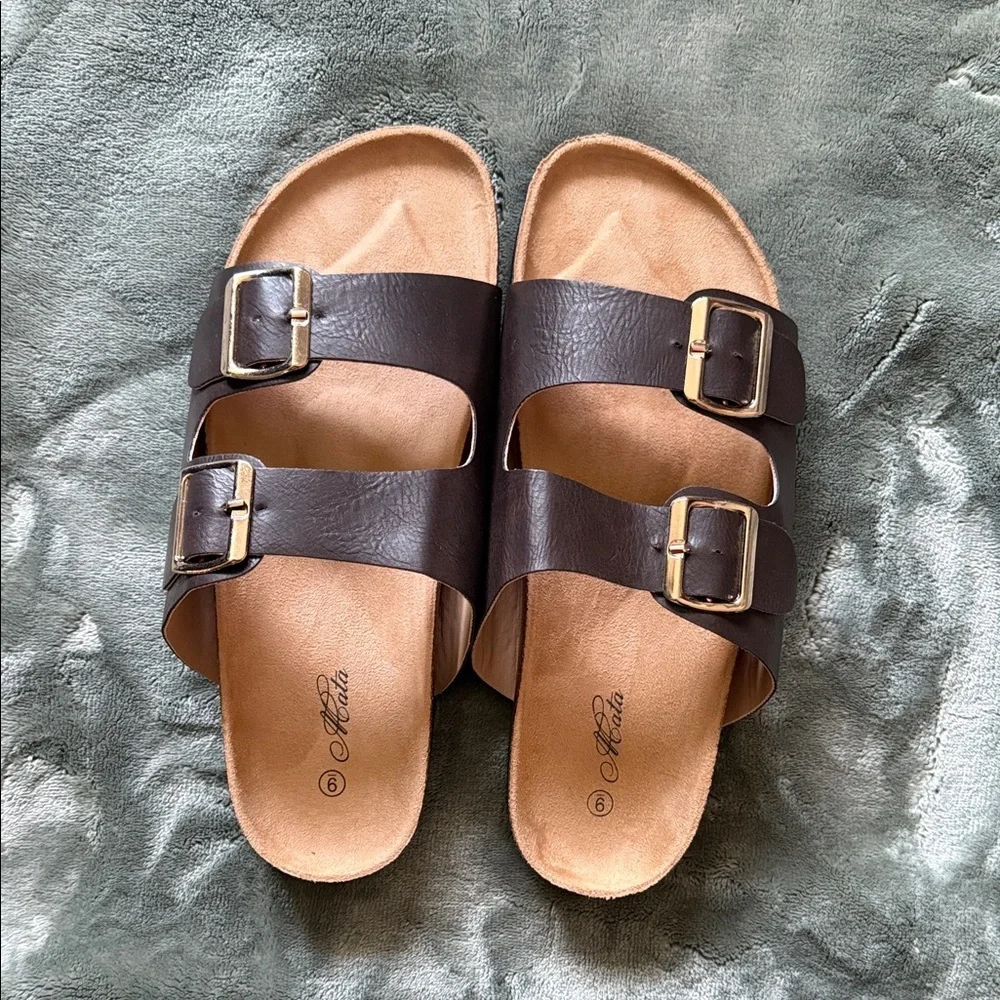 Mata Shoes Brown Double Buckle Slide Sandals